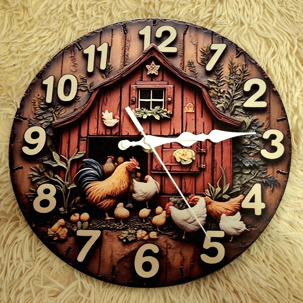 Rustic Farmhouse Wall Clock with Rooster Design